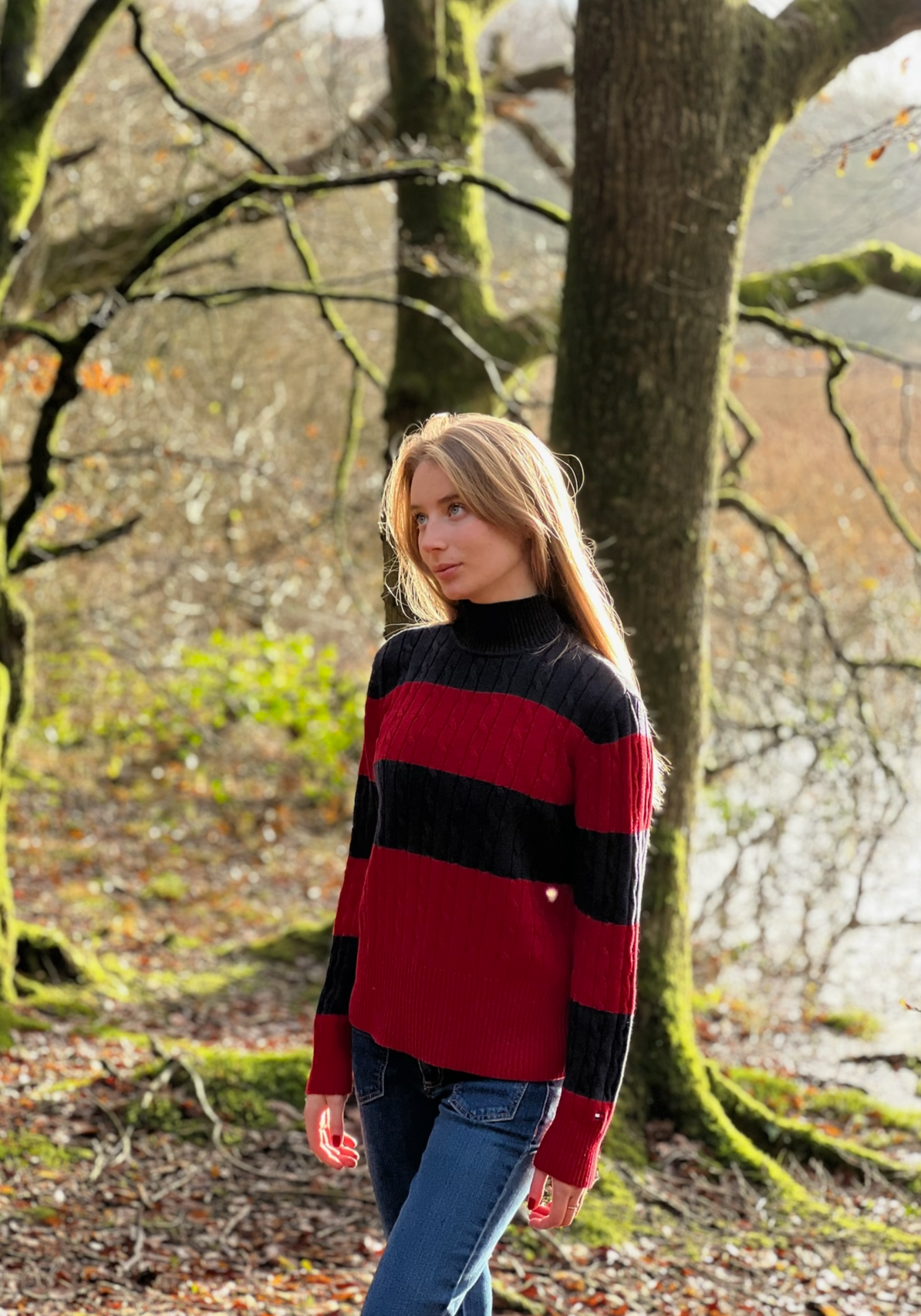 Striped cable 2025 knit sweater